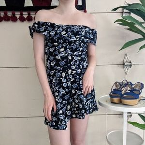 Reformation Strapless Blue and White Floral Dress